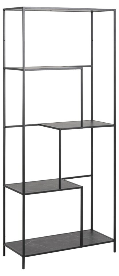 ACT NORDIC Infinity reol, m. 4 hylder - sort marmor melamin og sort metal(H:170cm x72cm x 32cm)