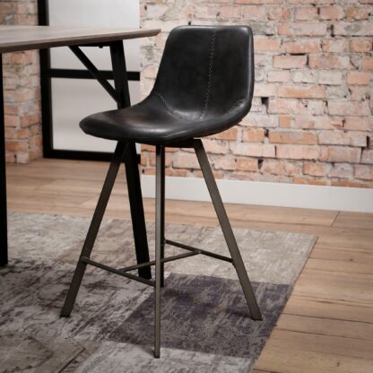 Covey - barstol i metal og sort læder look.