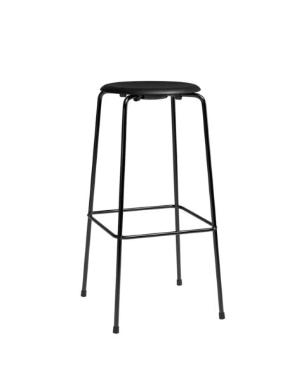 Dot Høj Barstol m. 4 ben, sort stel/sort læder af Arne Jacobsen