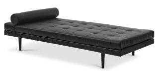 Kennedy daybed, m. nakkestøtte - sort læder og sort træ (200x84)