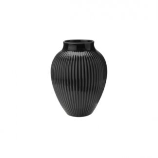 Knabstrup Vase med riller 20 cm sort