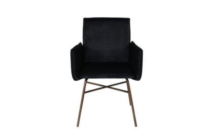 VENTURE DESIGN Pippi spisebordsstol, m. armlæn - sort fløjl/polyesterhør og kobber stål