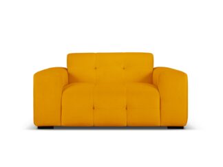 MICADONI Kendal sofa, 2 sæder - orange fløjl og sort bøgetræ