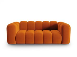 MICADONI Lupin sofa, 2 sæder - orange fløjl og sort plast