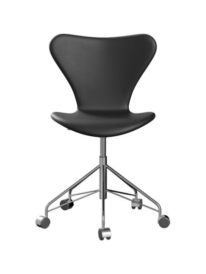 3117 Serie 7 Kontorstol af Arne Jacobsen (Sort, Fuldpolstret, Essential læder)