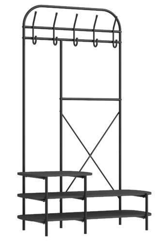 NORDLYS Lester garderobestativ, m. 5 knager og 3 hylder - sort træ og metal (H:165)