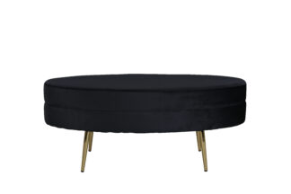 VENTURE DESIGN Otto puf, oval - sort fløjl og messingfolie stål (100x40)